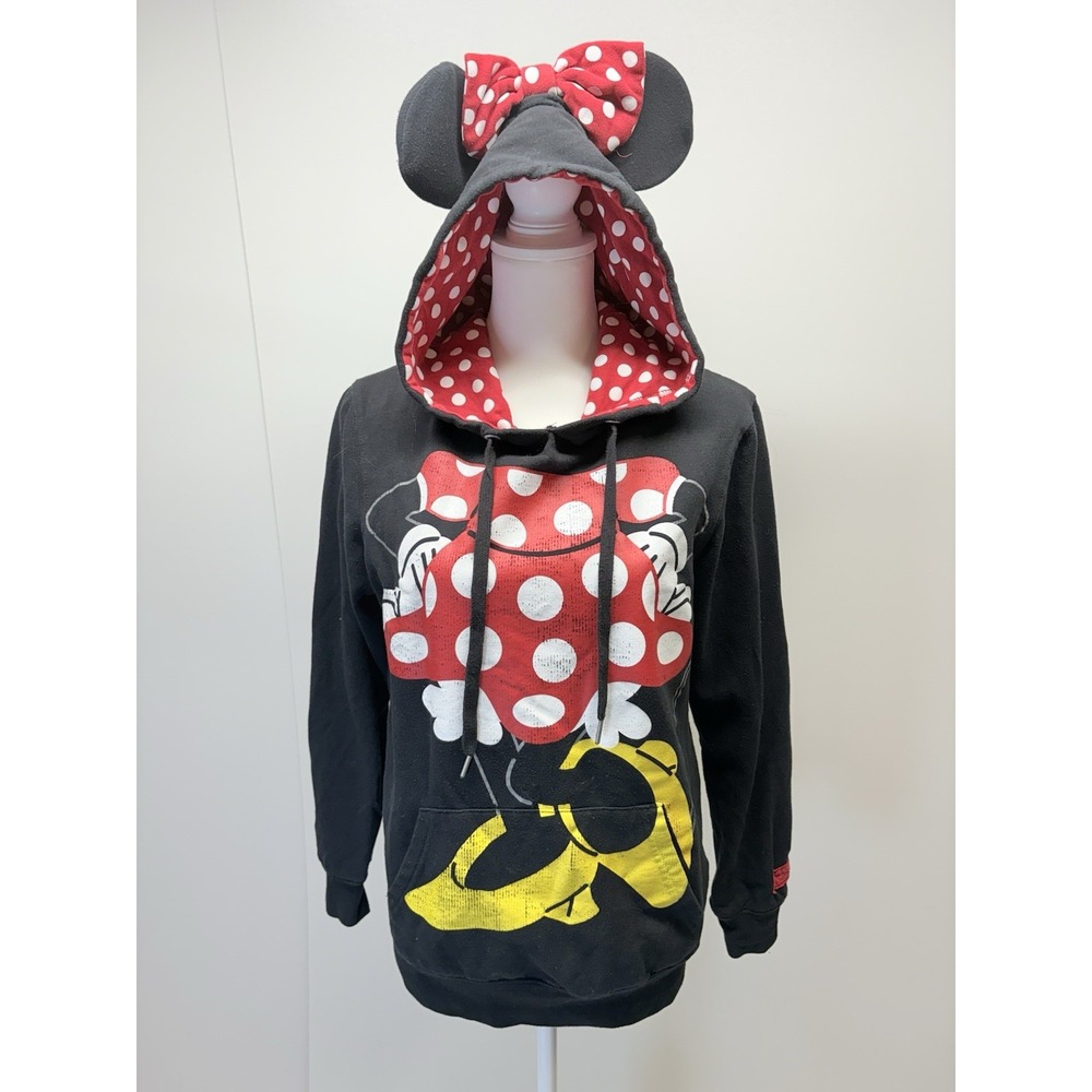 Disney Parks Women's Size Medium Minnie Mouse Hooded Sweatshirt Ears Bow‎ Black